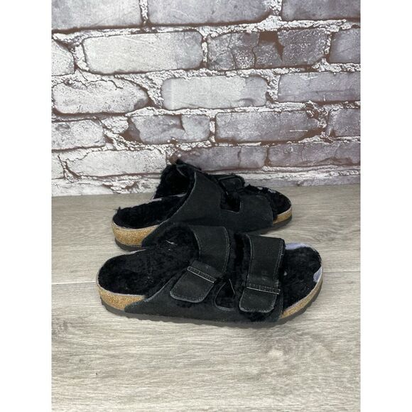 Birkenstock Arizona Black Suede Fur Cork Slides Sandals Women’s Sz 37EU/6.5M US - Picture 12 of 16